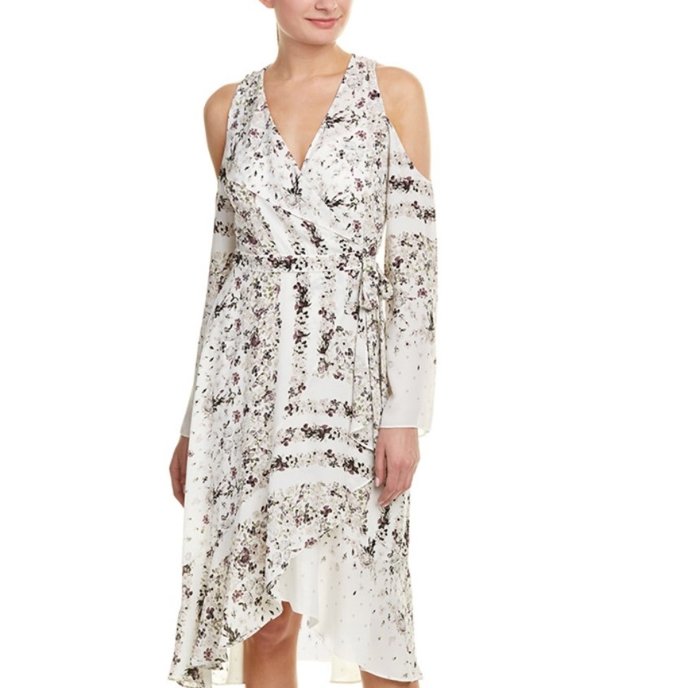 BCBGMAXAZRIA Leeam Cold-Shoulder Wrap Dress